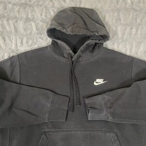 Nike Pullover Hoodie Sweatshirt Black Small Logo Embroidered Hooded